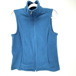 Lands End Fleece Vest Medium 10-12 Blue Full Zip Sleeveless Turquoise Polartec